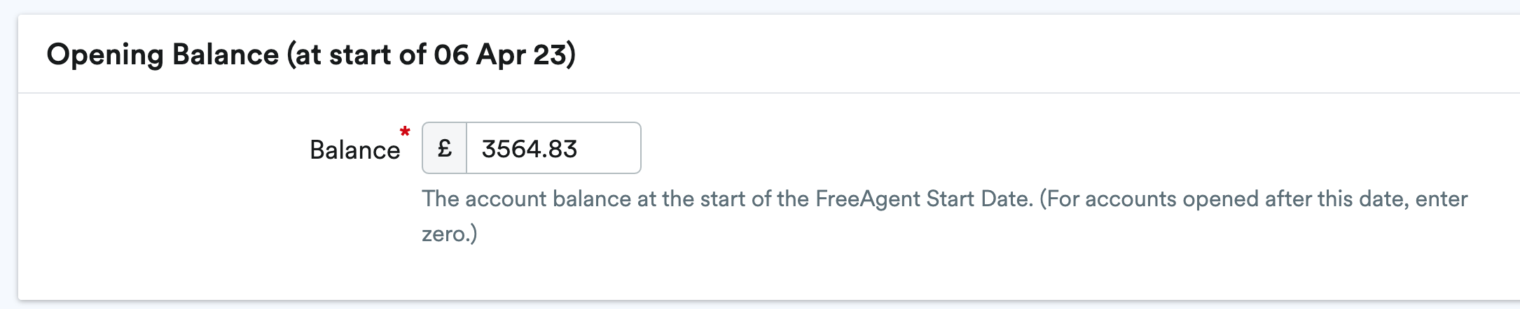 Opening balance section of a bank account
