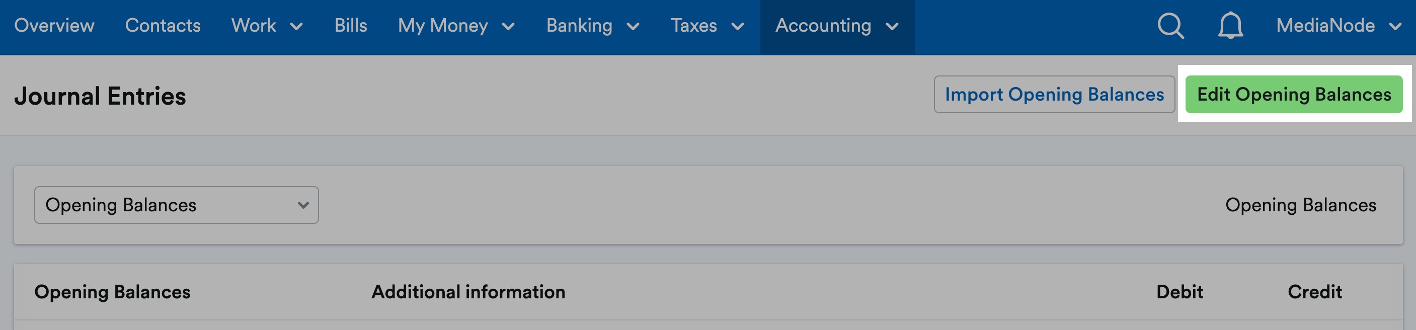 Edit opening balances button highlighted