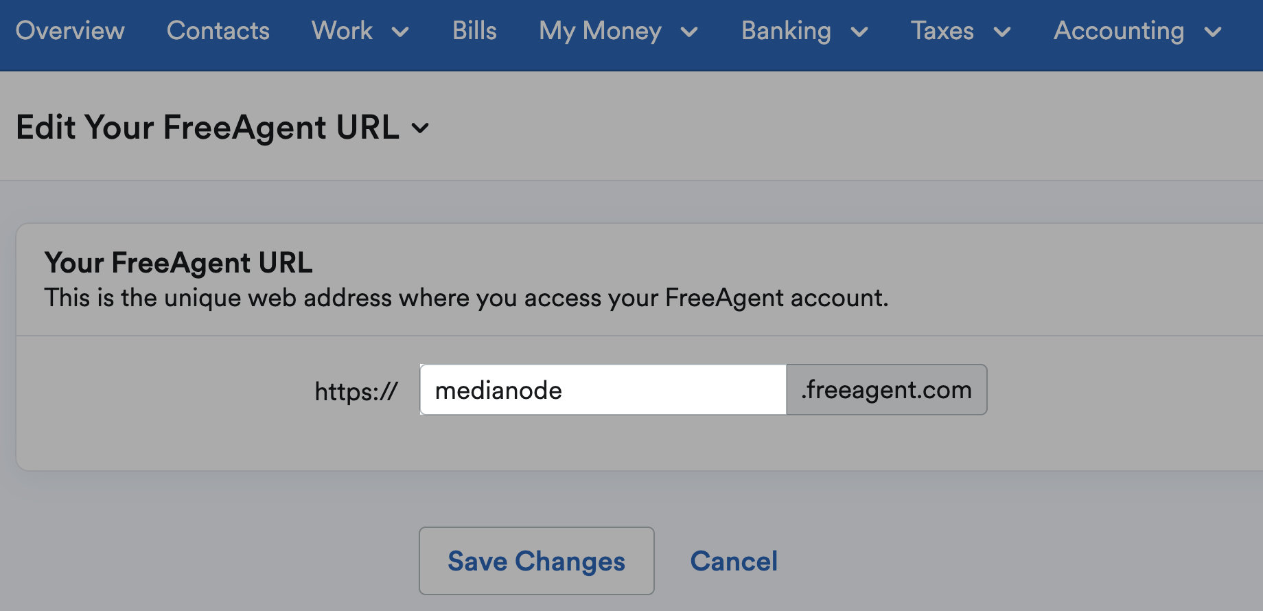 FreeAgent URL highlighted