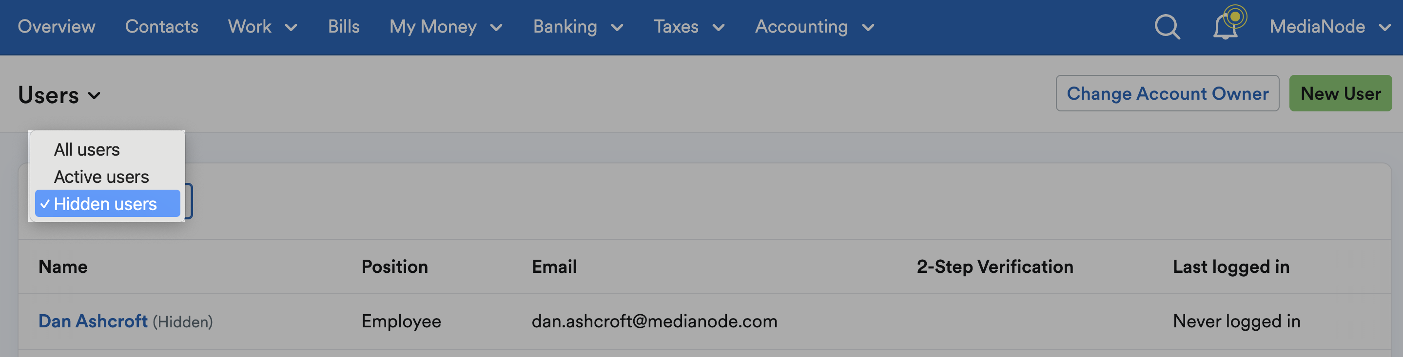 Hidden users filter option highlighted