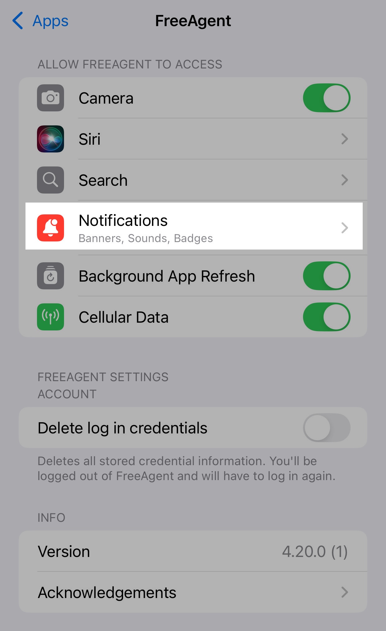 'Notifications' highlighted.