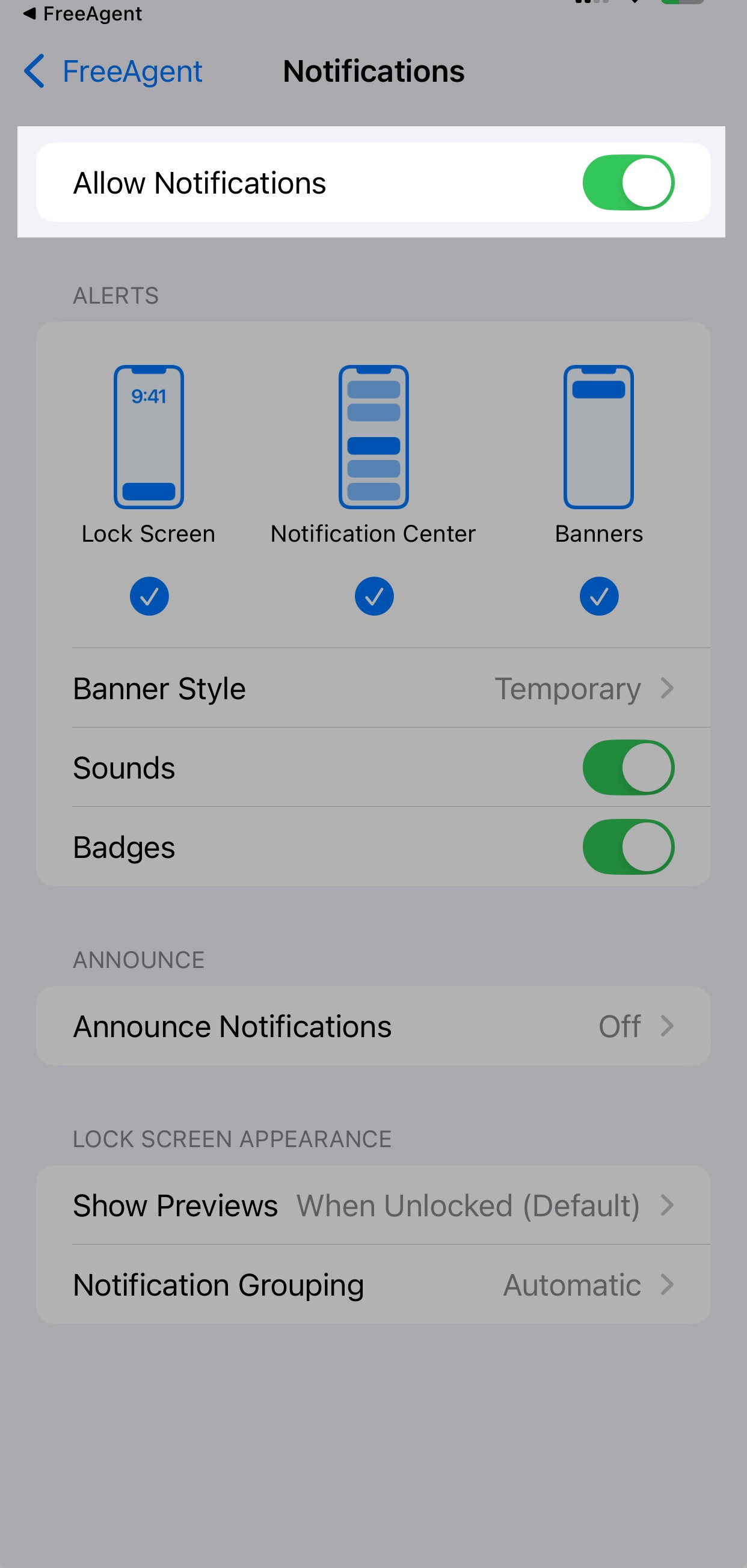 'Allow Notifications' toggle highlighted.