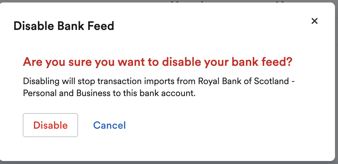 Disable bank feed pop-up window