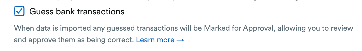 Guess bank transactions checkbox ticked