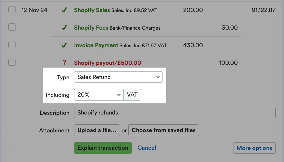 Bank transaction being explained as a sales refund