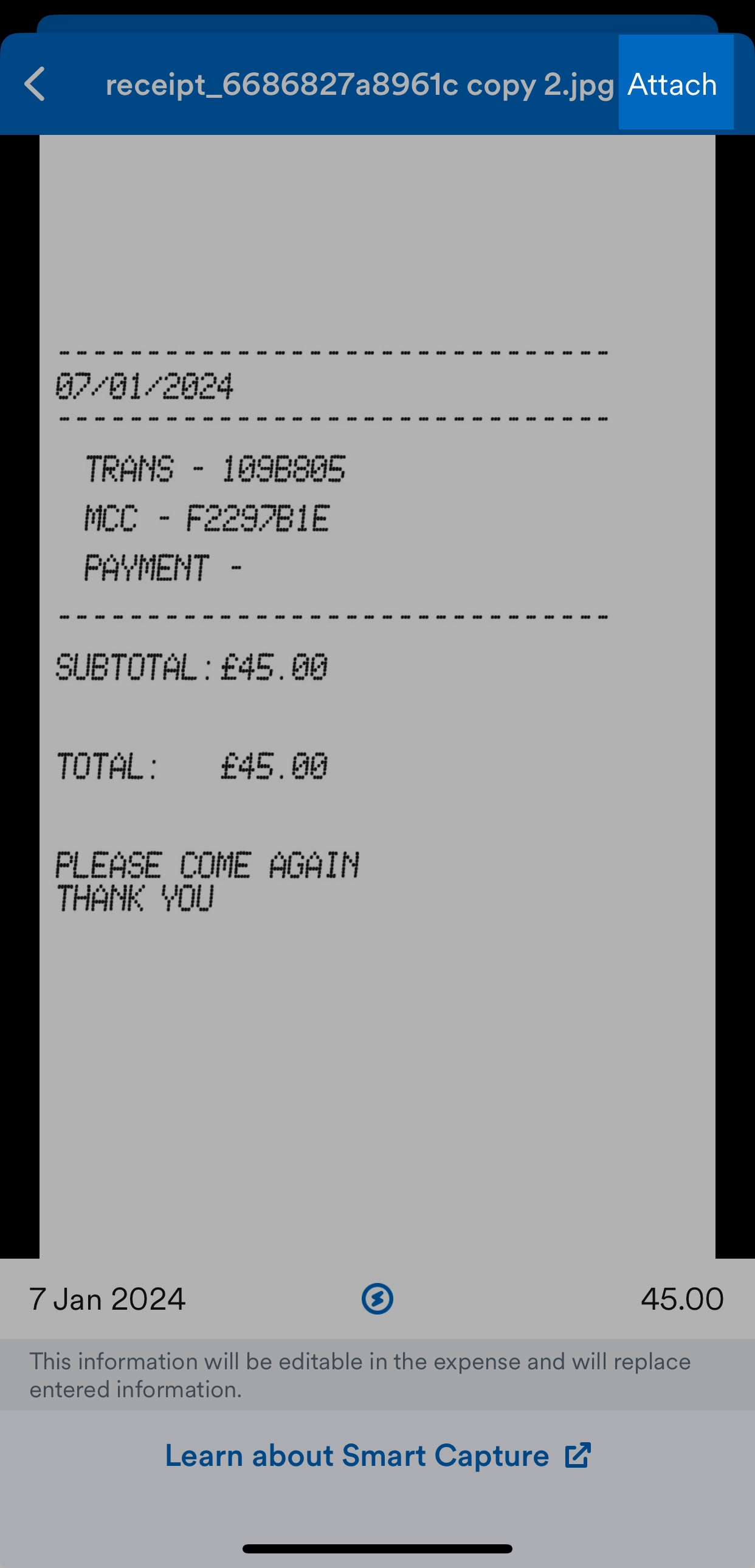 'Attach' button highlighted on attachment page.