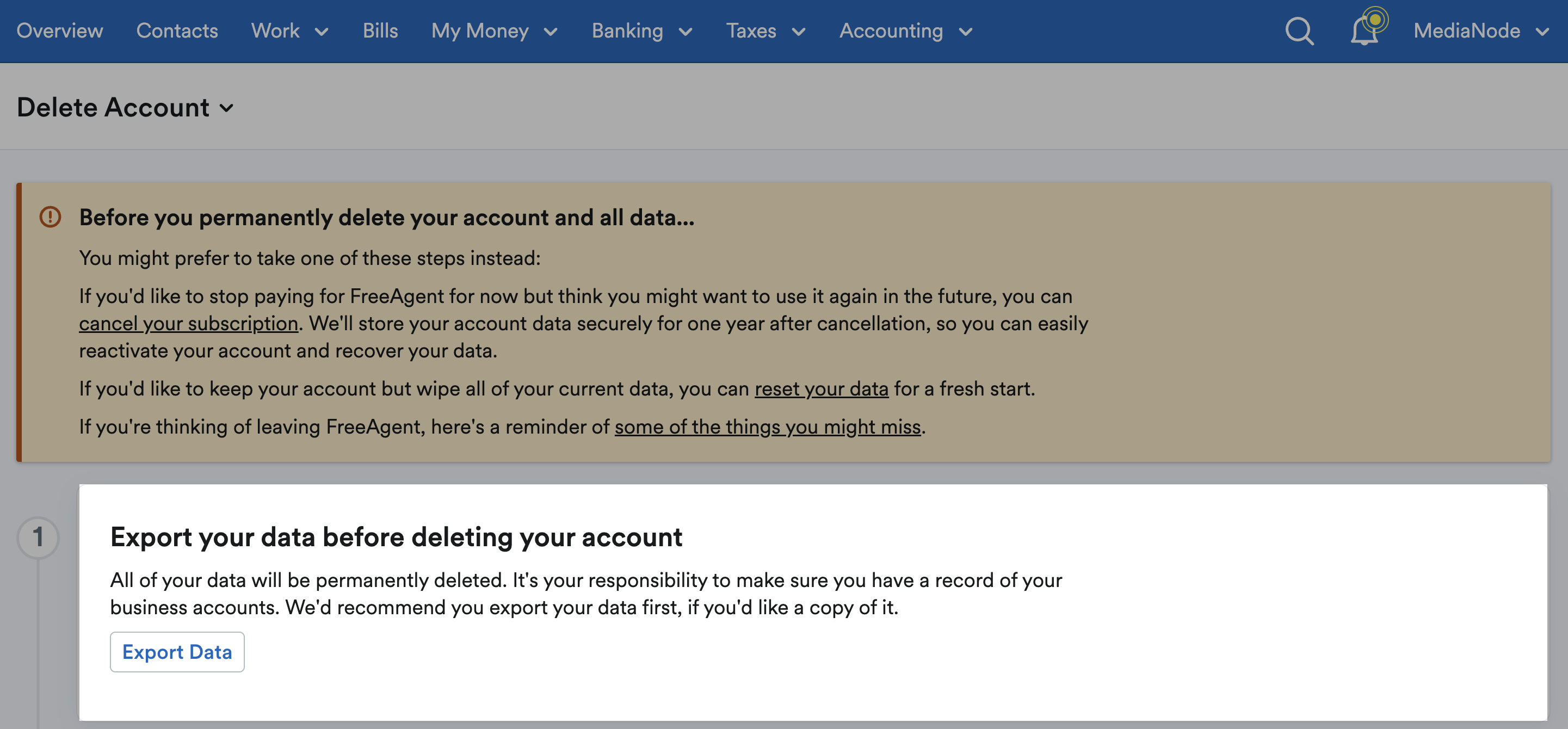 Export data button highlighted in step 1