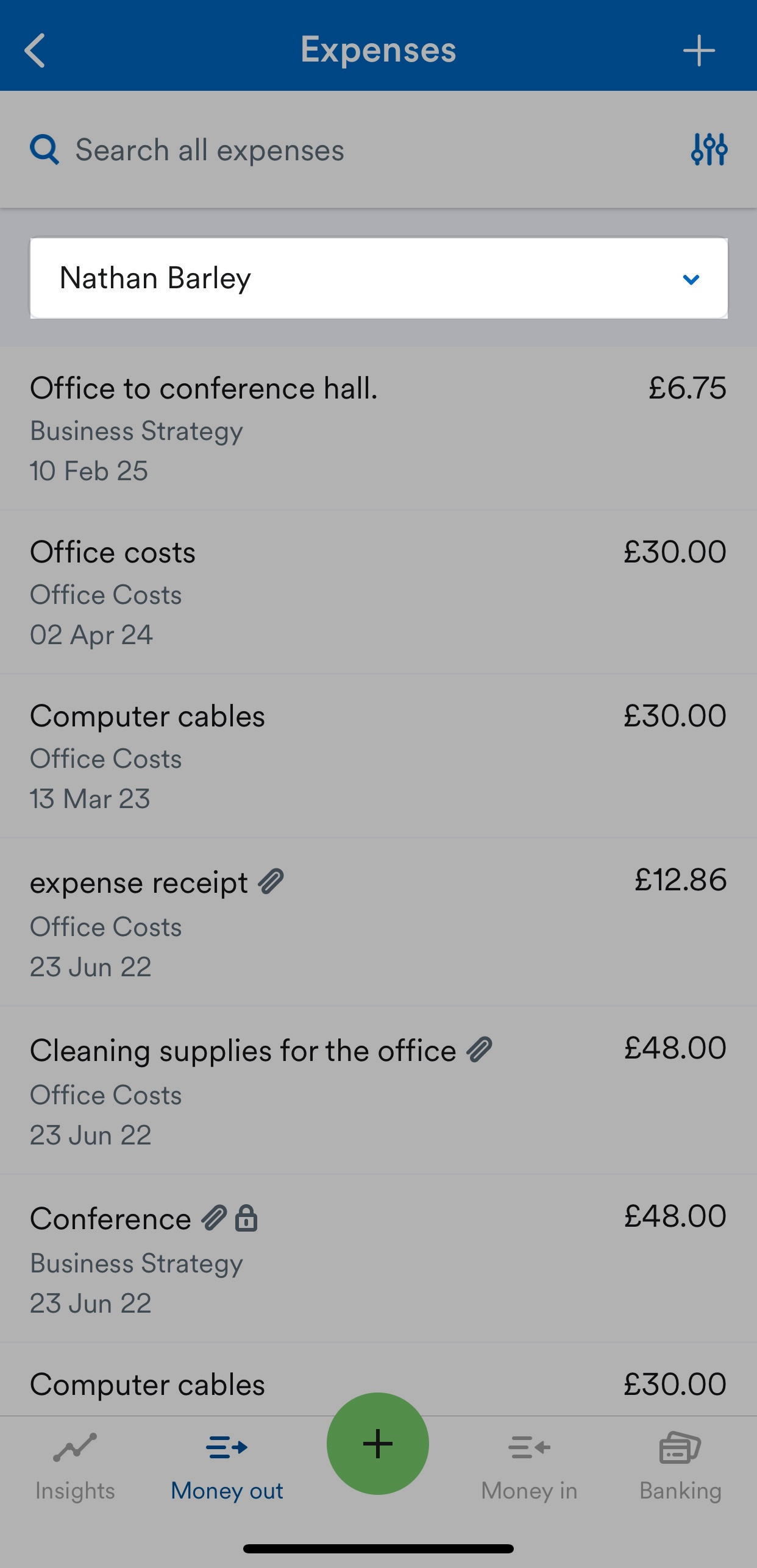 User selected from drop down menu on Expenses page.