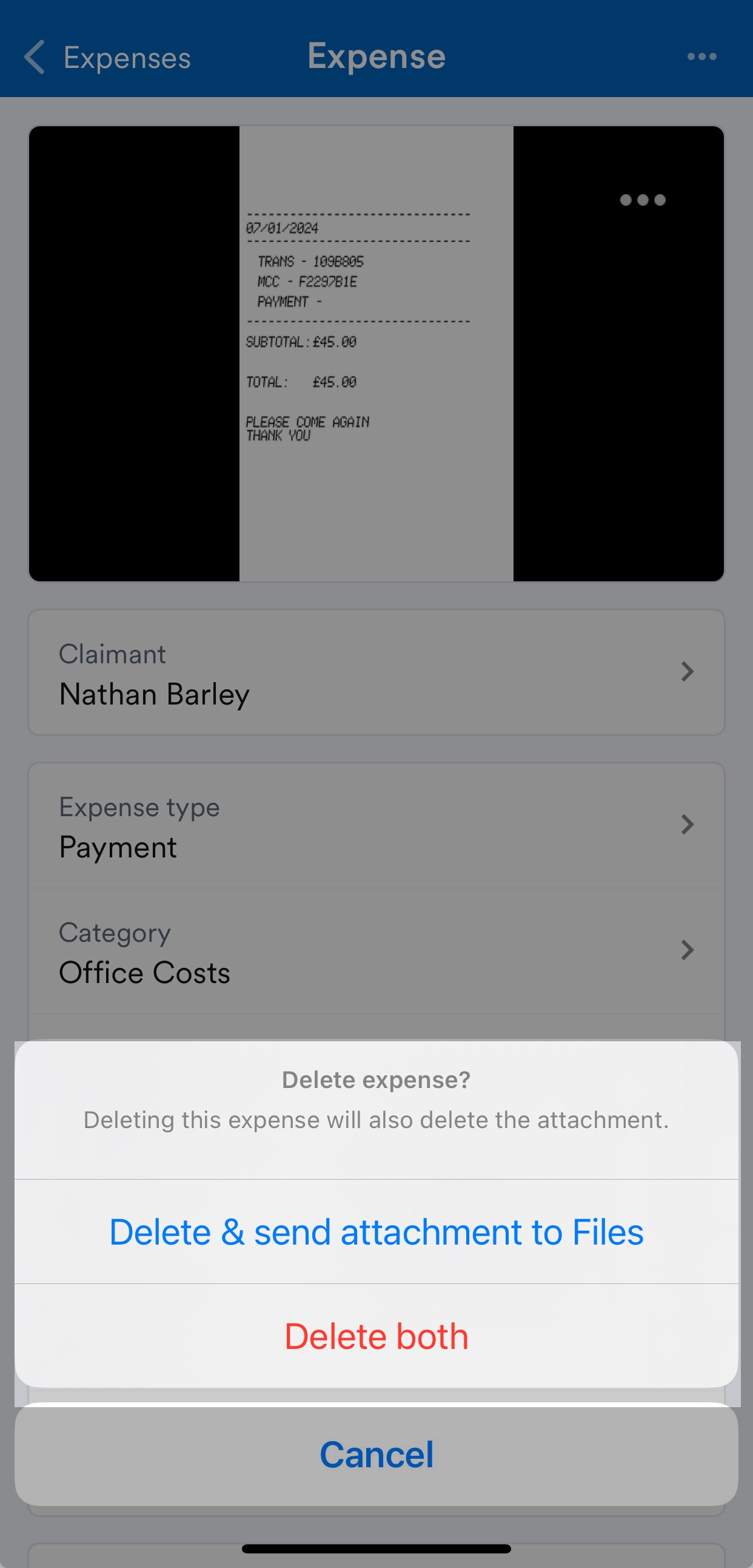 Delete files options highlighted