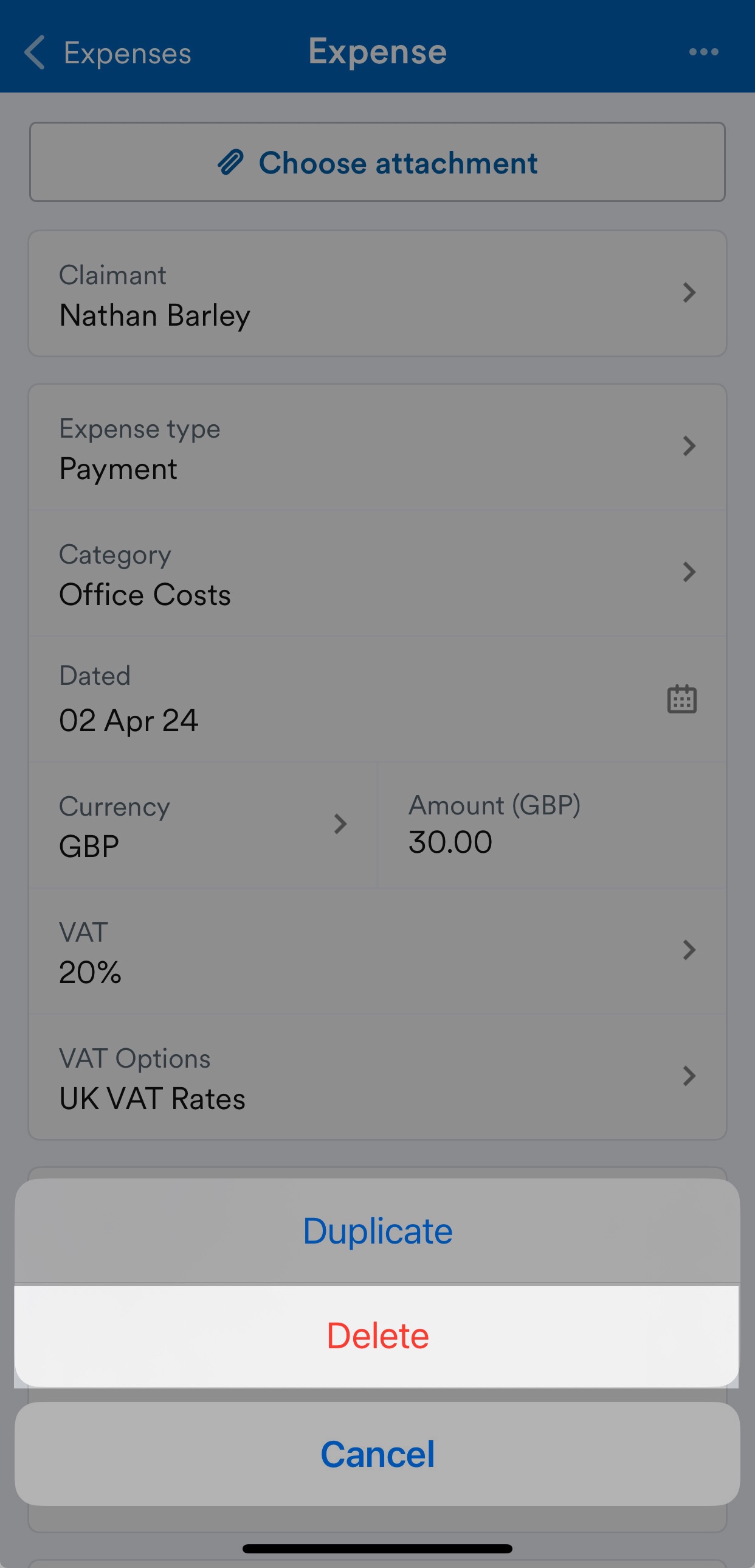 Delete highlighted in the menu