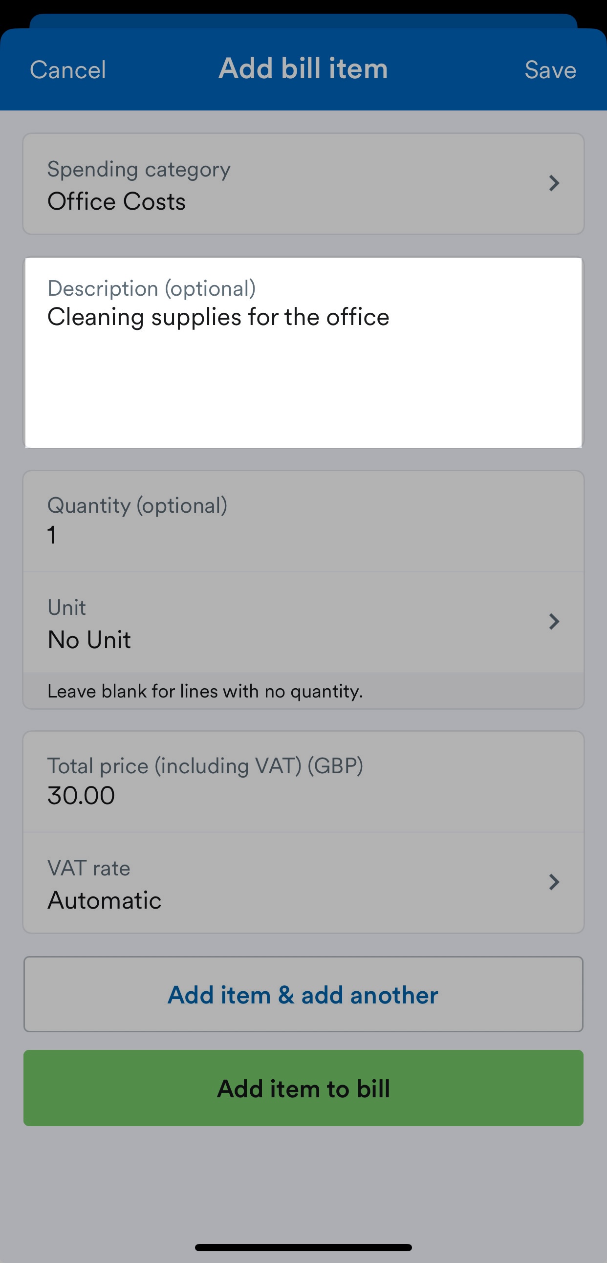 Description field highlighted