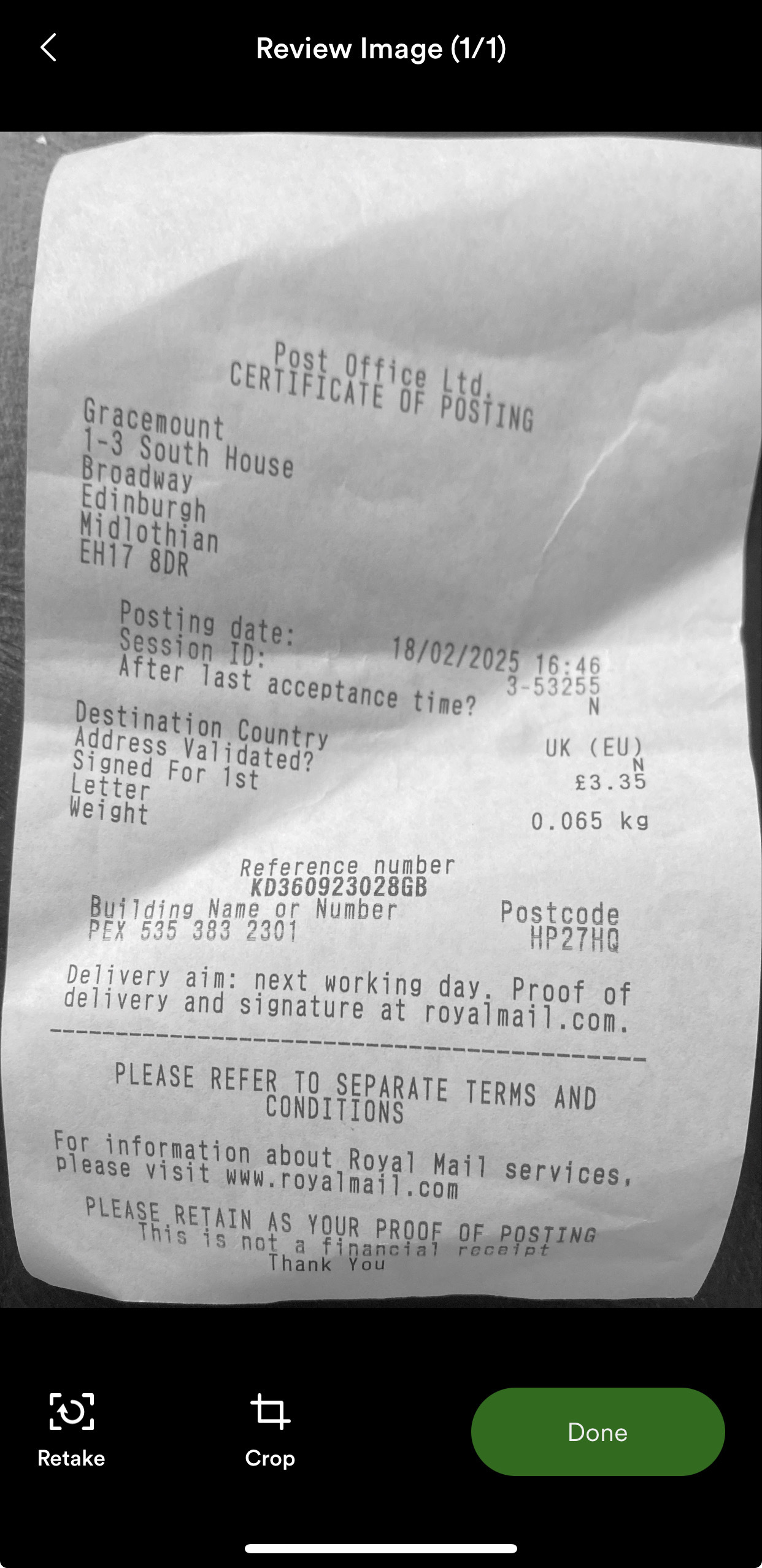 Receipt captured using Smart Capture.