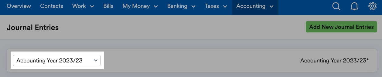 Accounting year menu highlighted