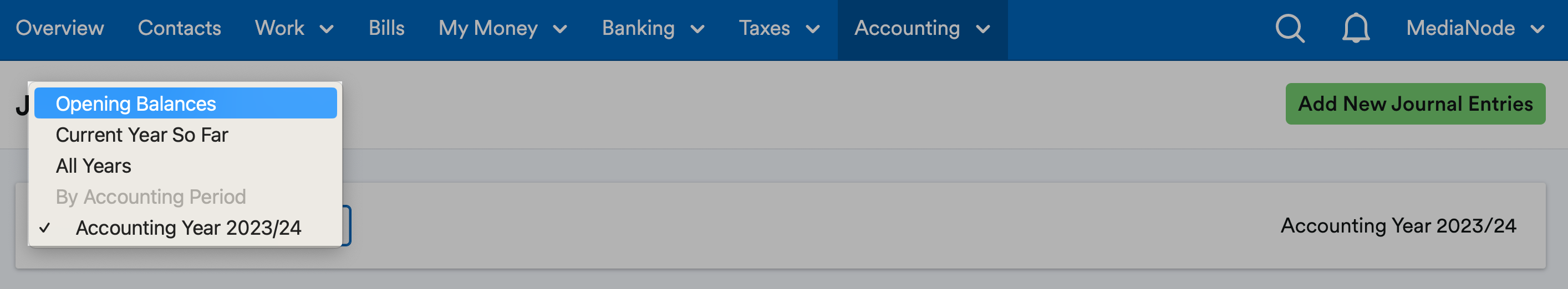 Opening balances highlighted