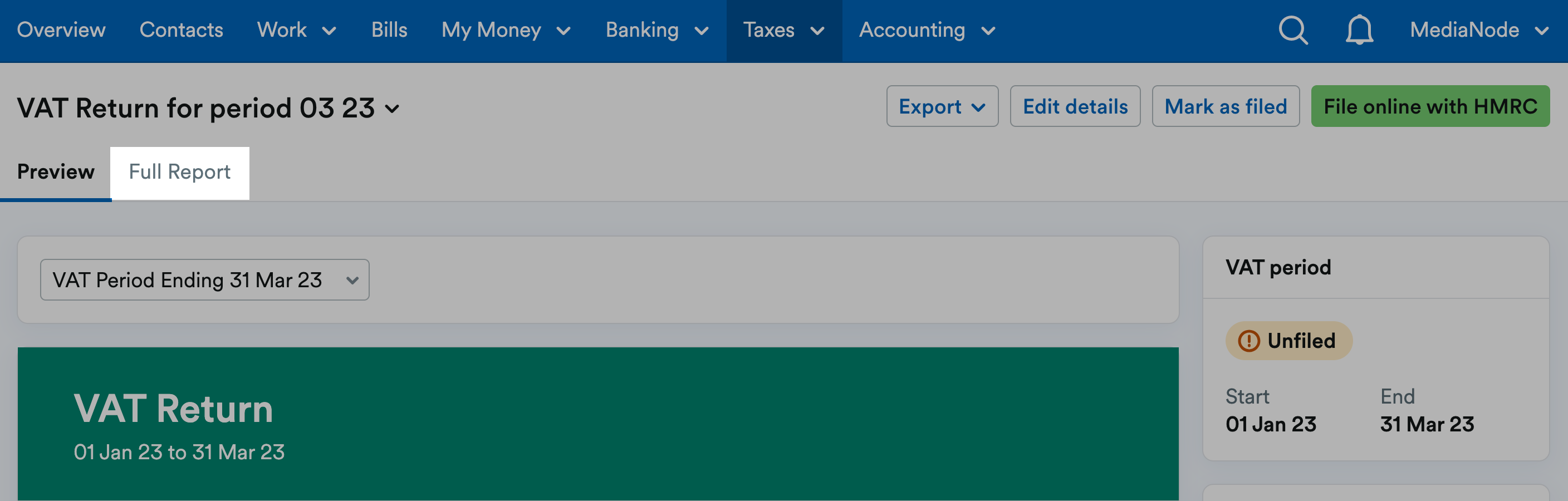 Full report tab highlighted
