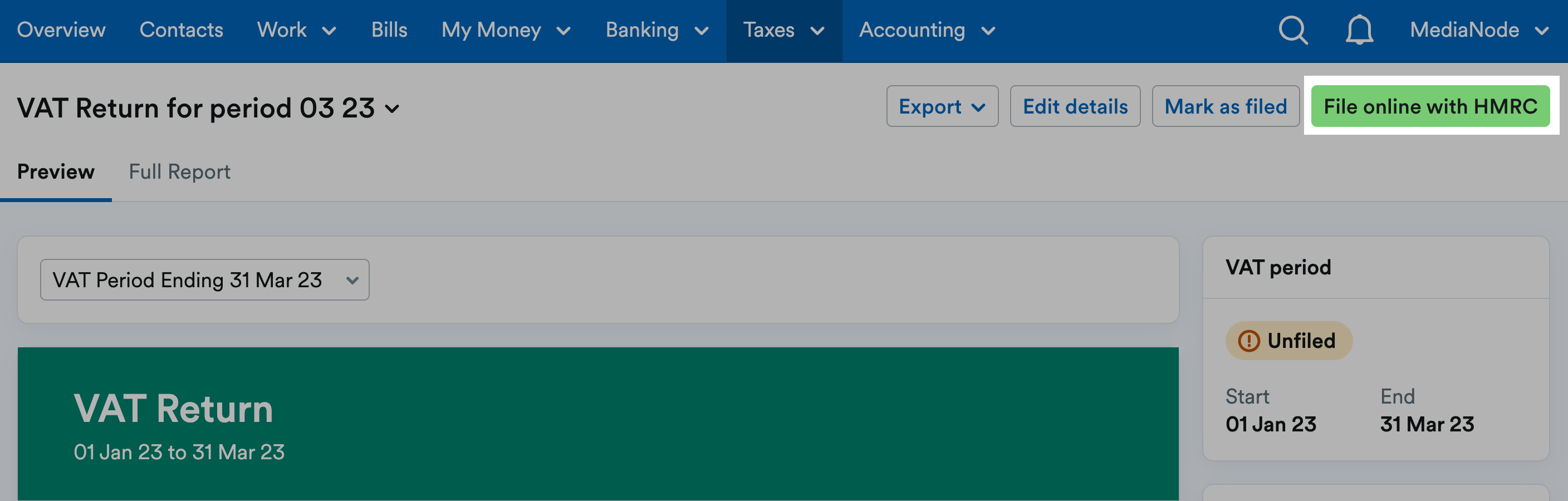 File online with HMRC button highlighted