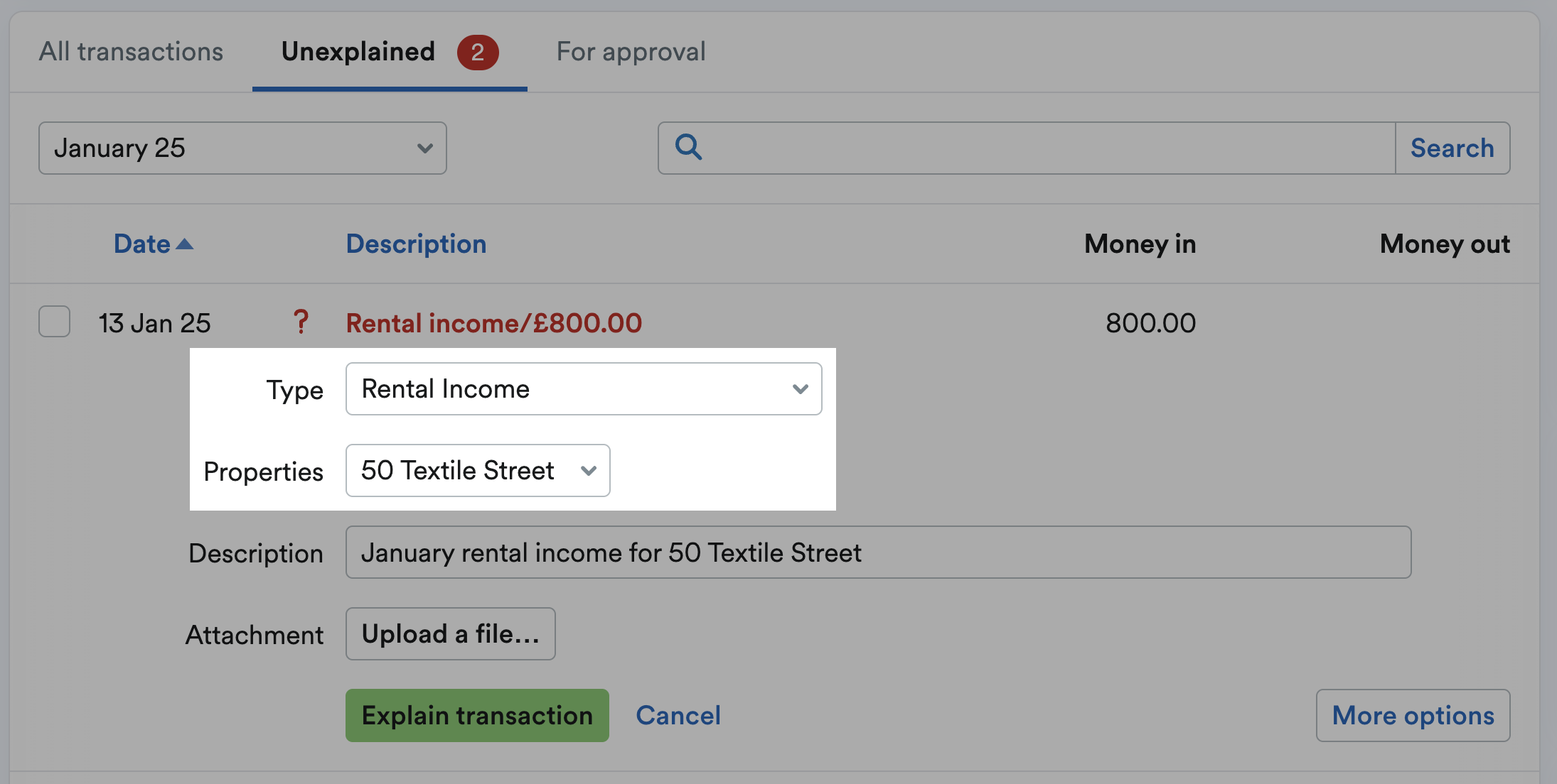 Type and Properties drop-down menus highlighted with relevant options chosen