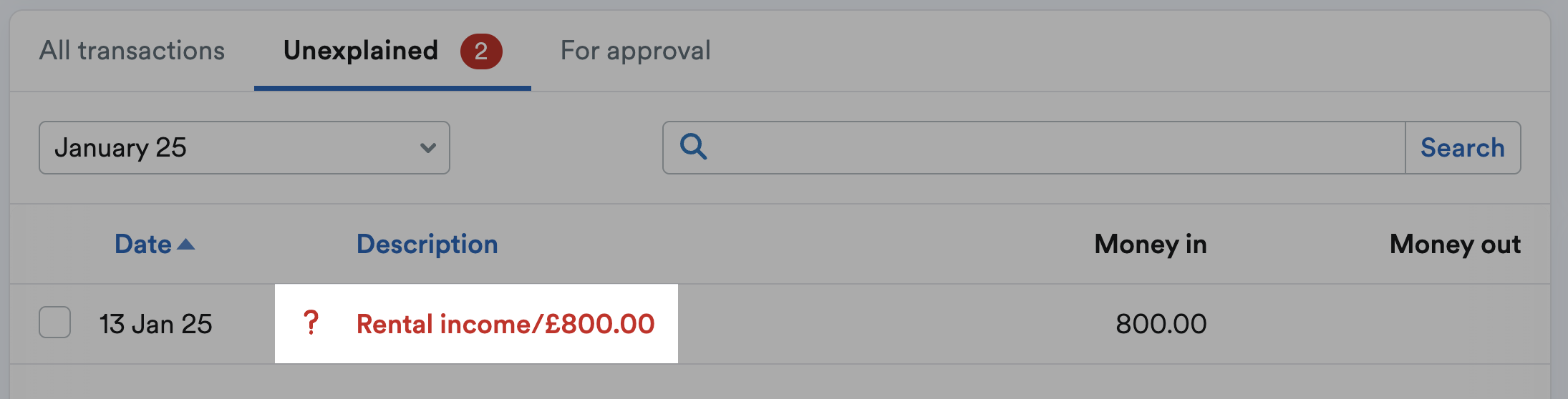 Banking area with transaction highlighted