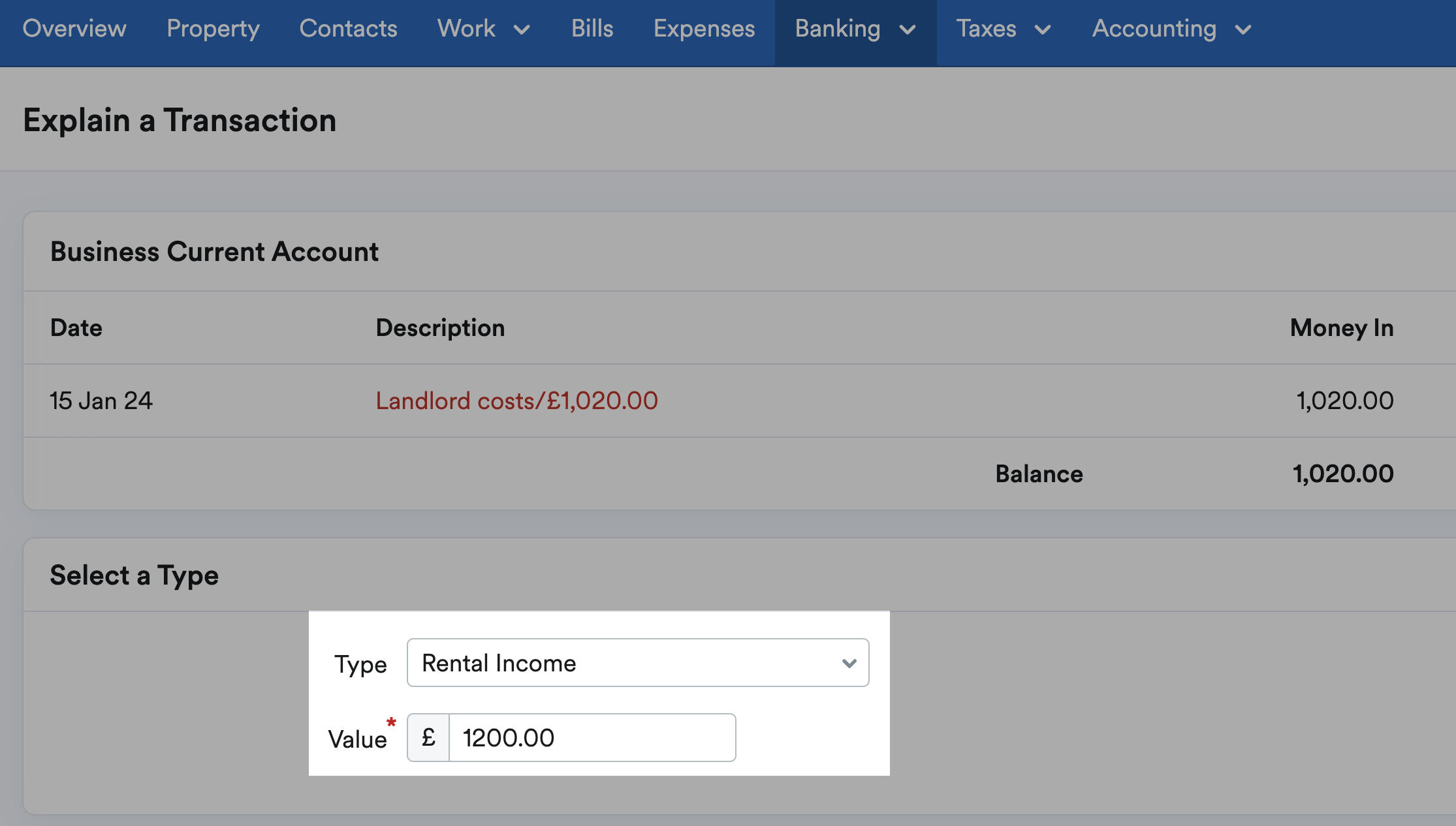 Type and Value fields highlighted