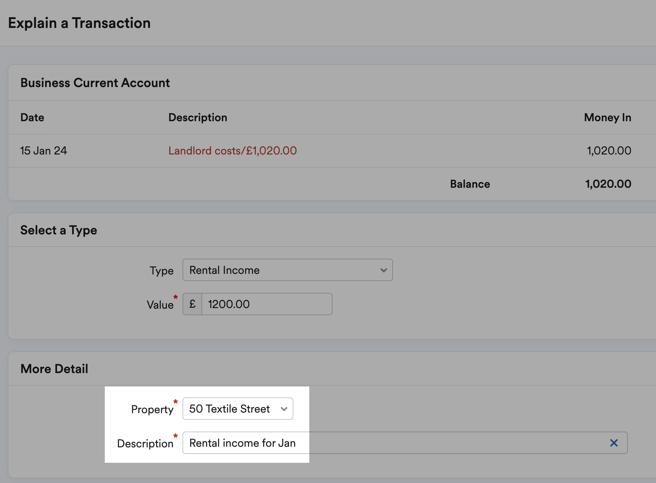 Property abd Description fields highlighted