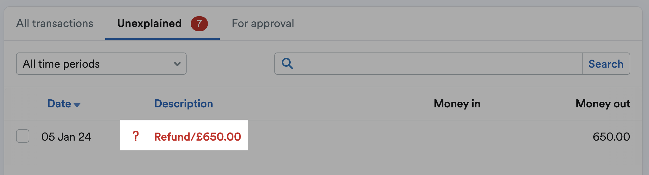 Transaction highlighted in the Banking area