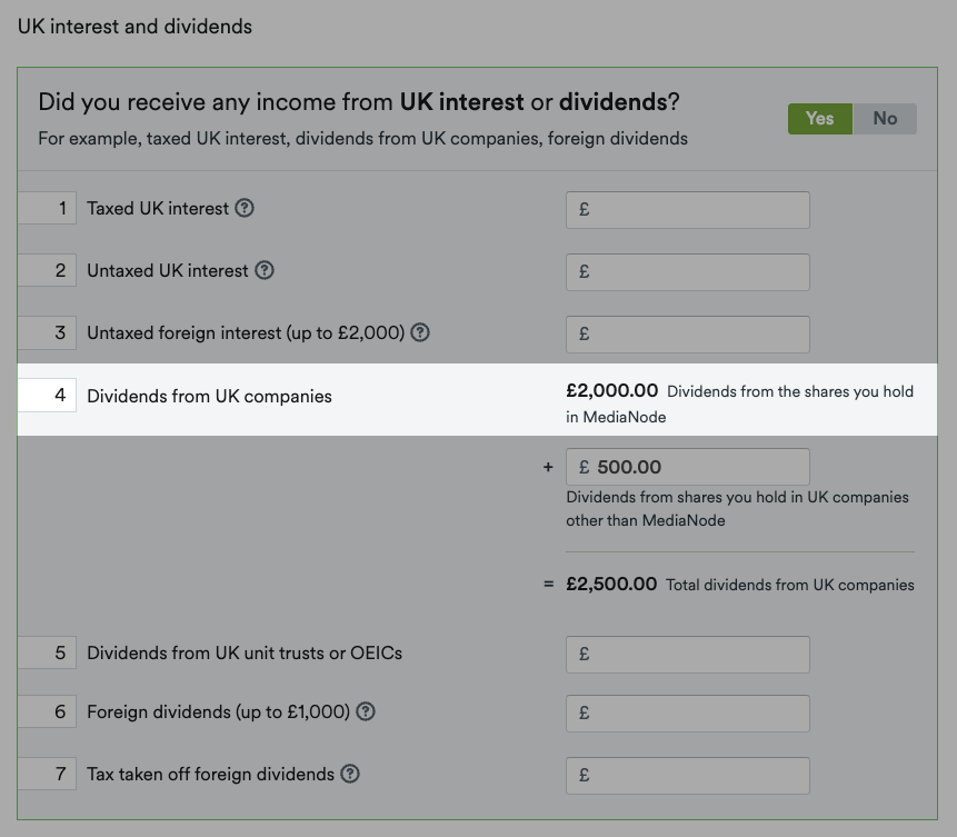 Dividends figure on main return page.