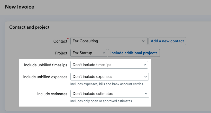 Options to include unbilled timeslips, unbilled expenses, and estimates.