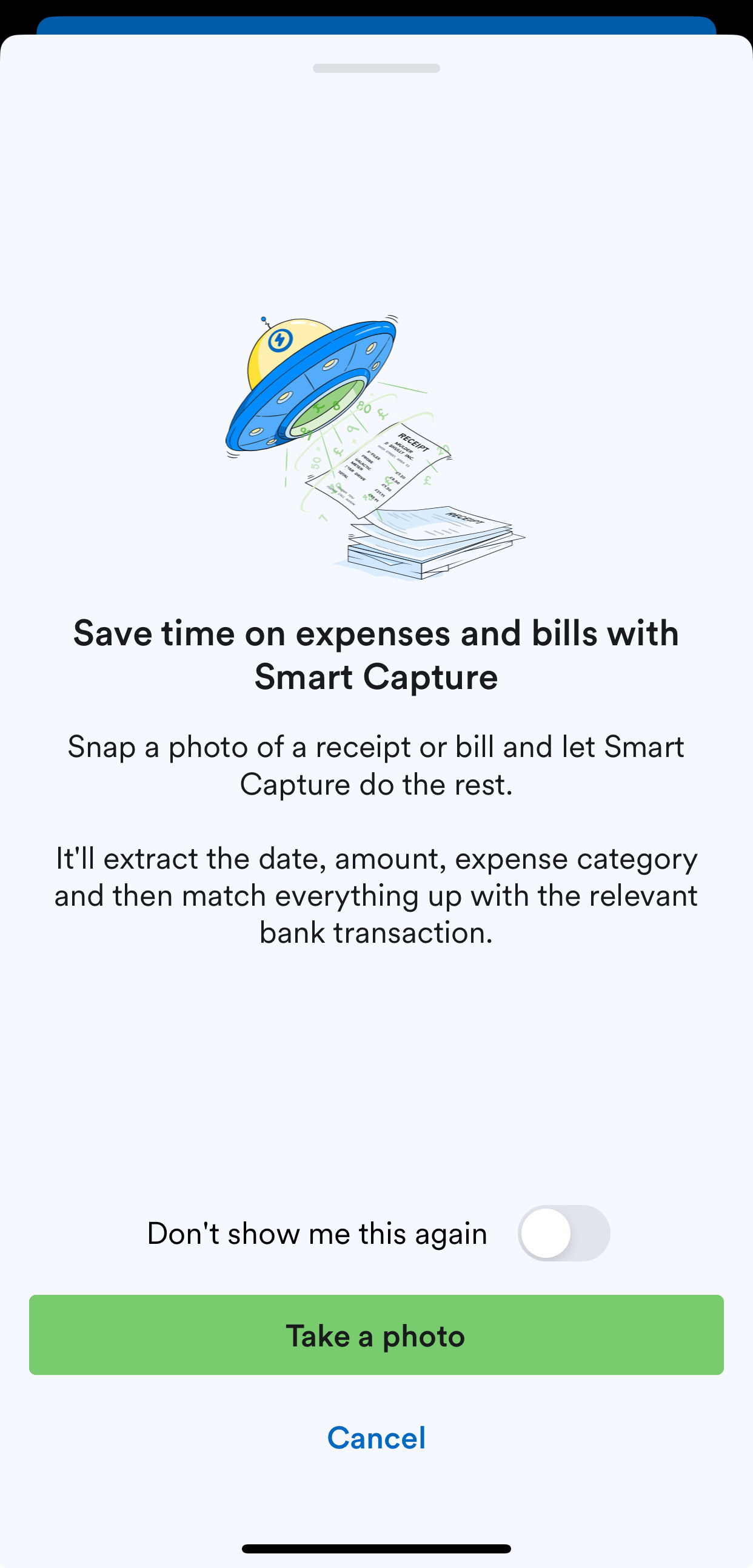 First time using Smart Capture page showing 'Take a photo'.