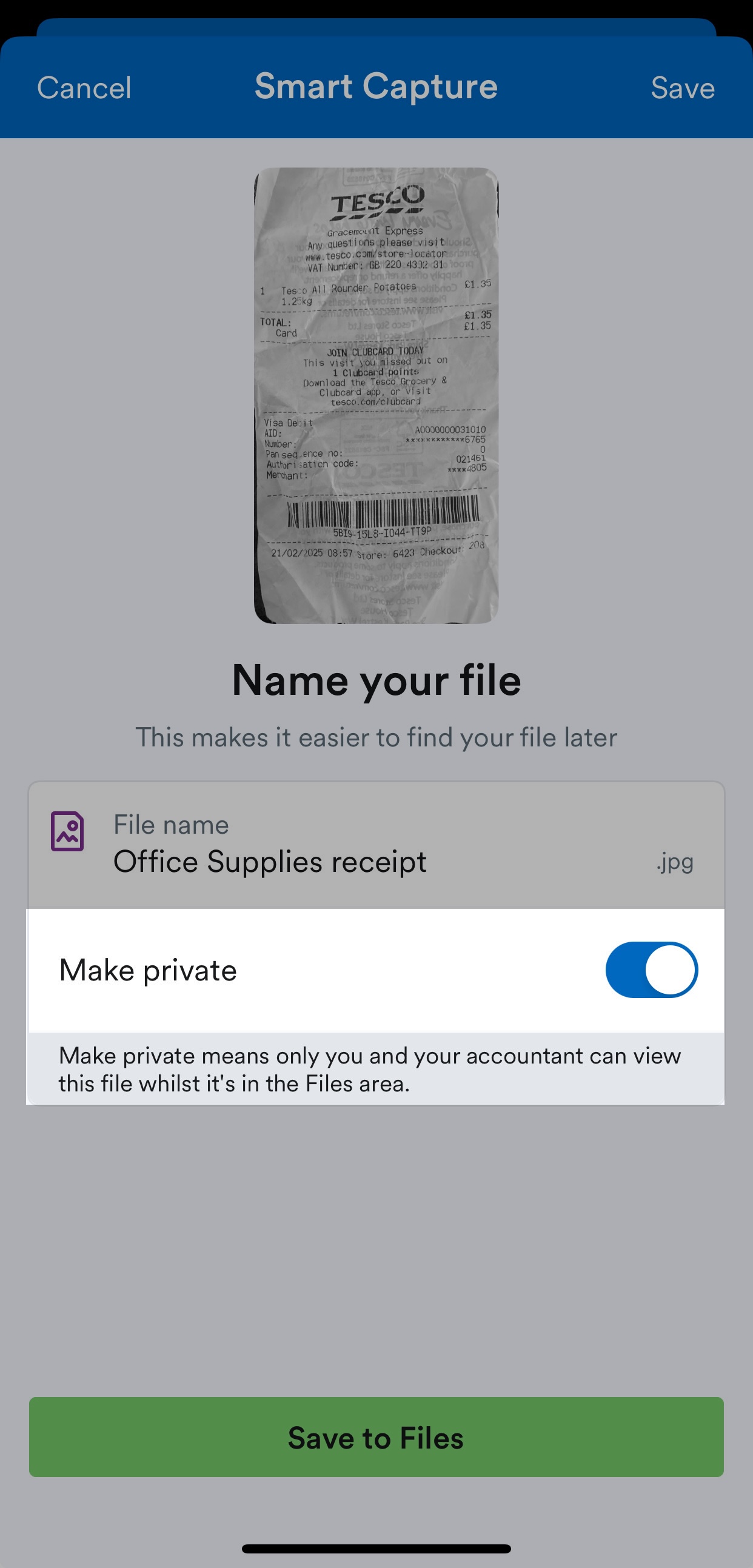 'Make private' toggle highlighted on Smart Capture page.