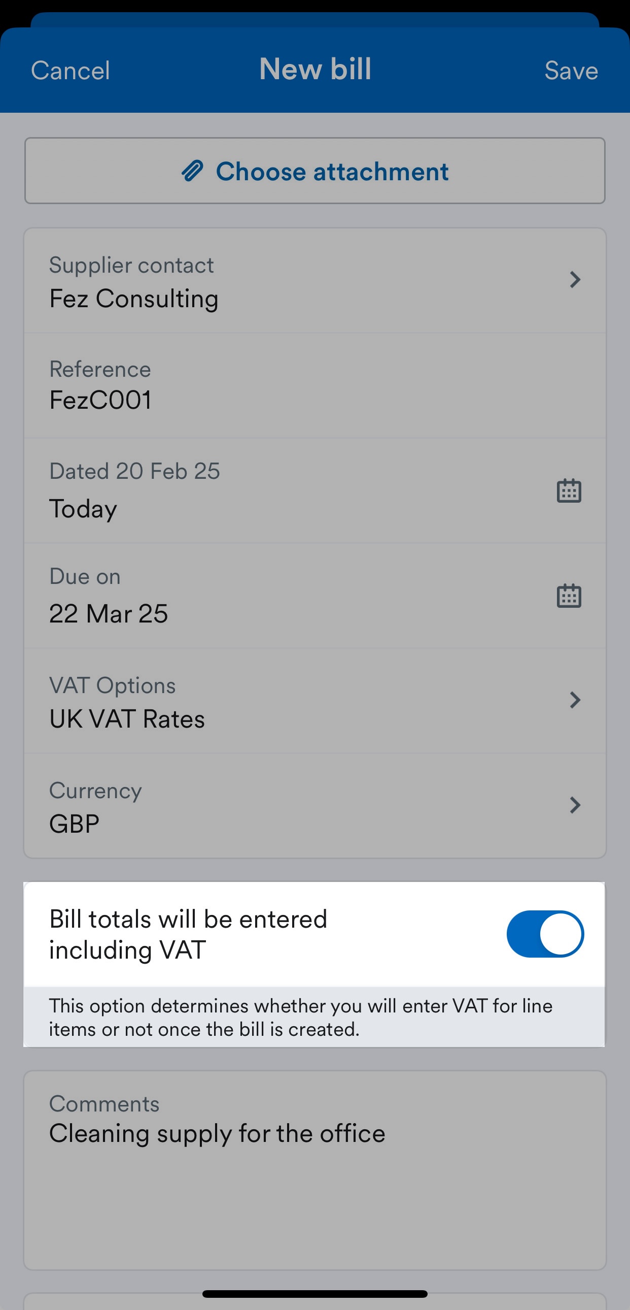 VAT toggle highlighted