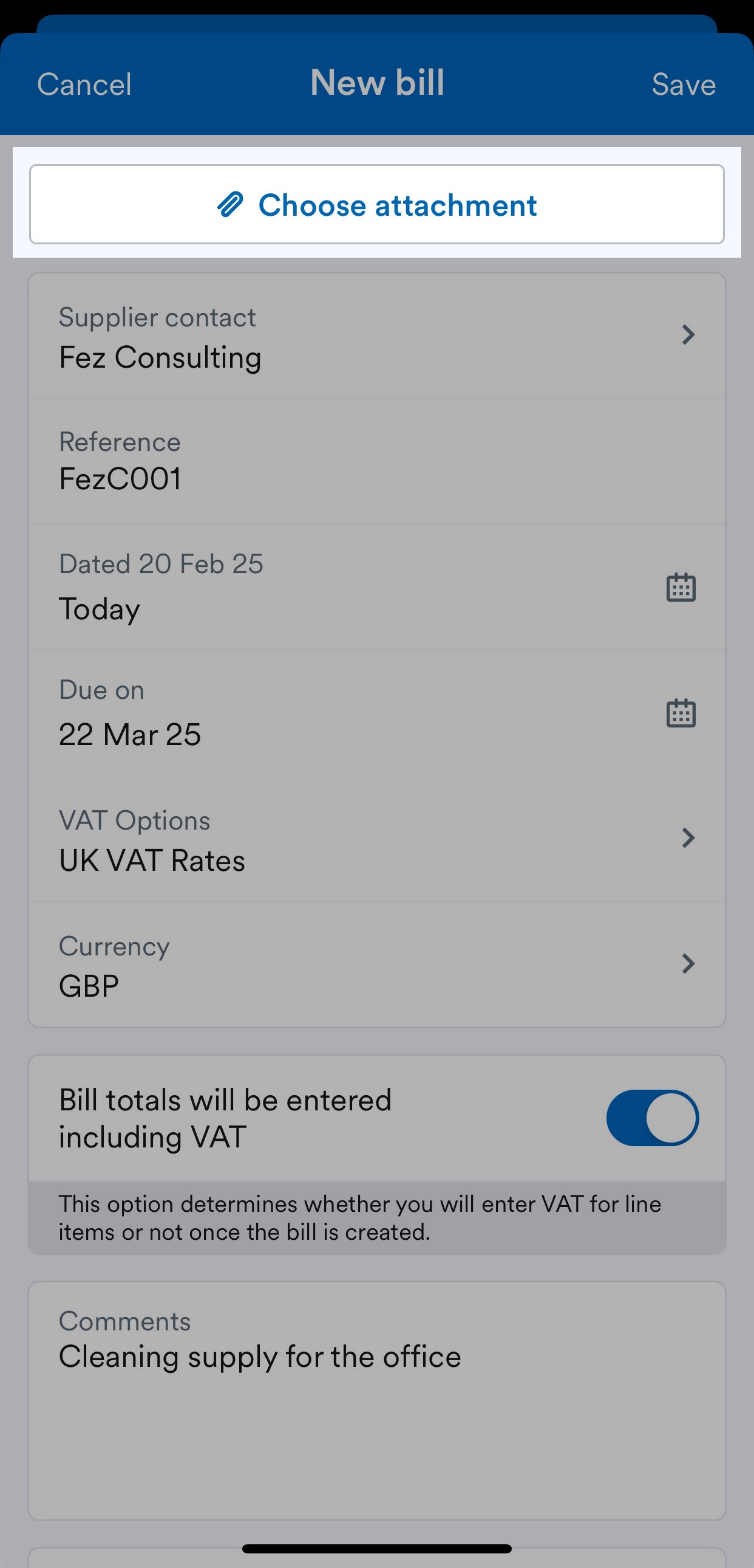 Choose attachment button highlighted