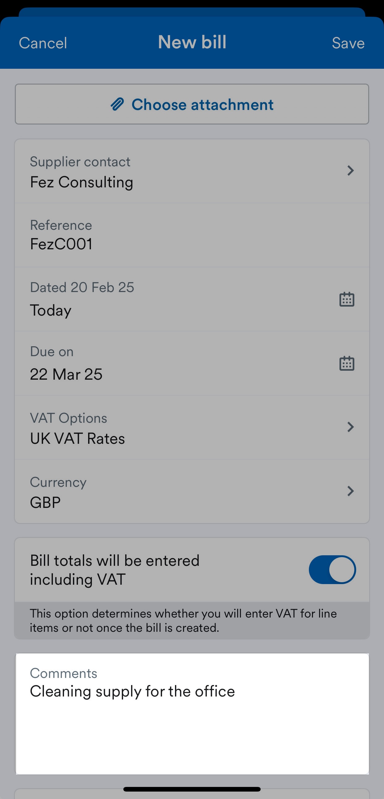 Comments field highlighted