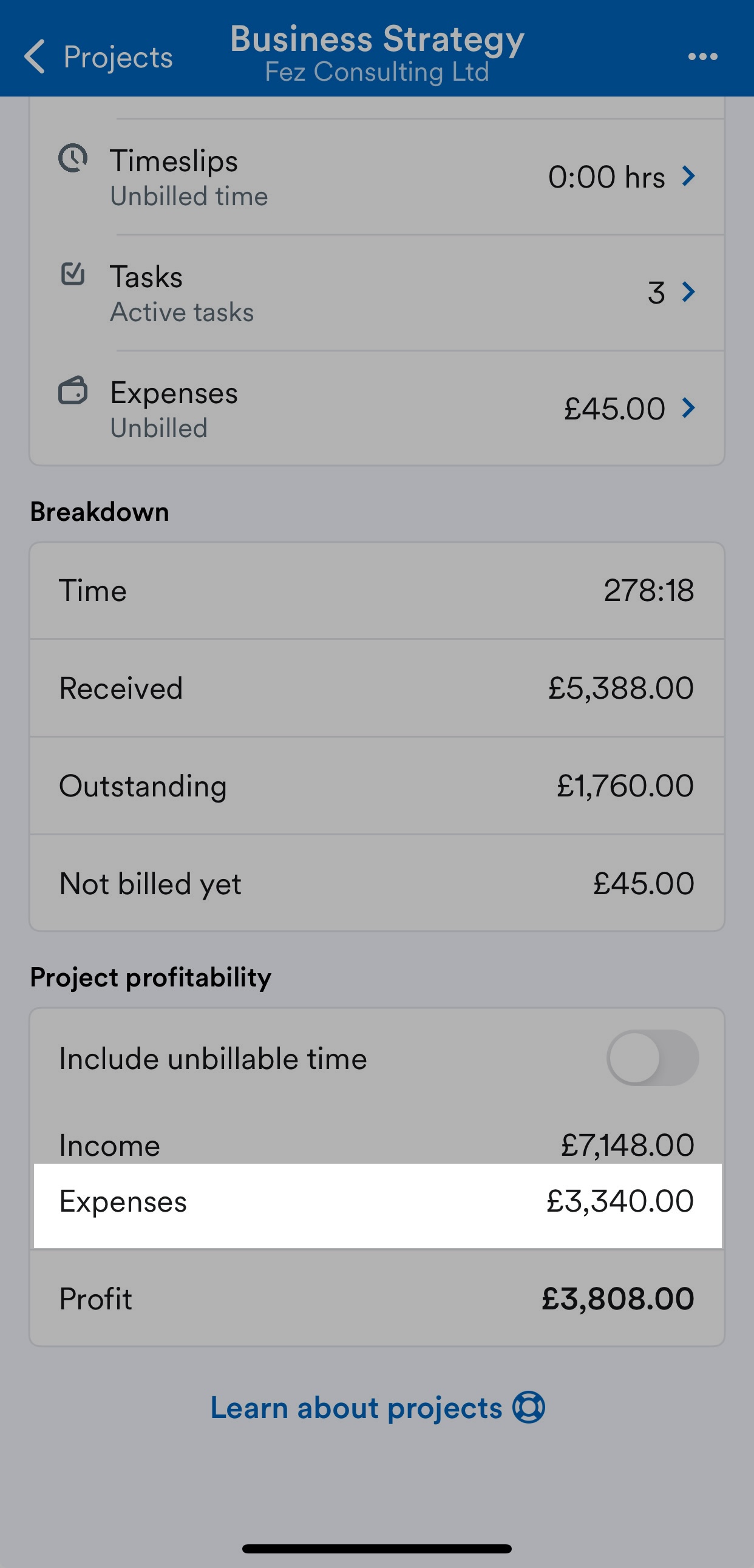 Expenses highlighted