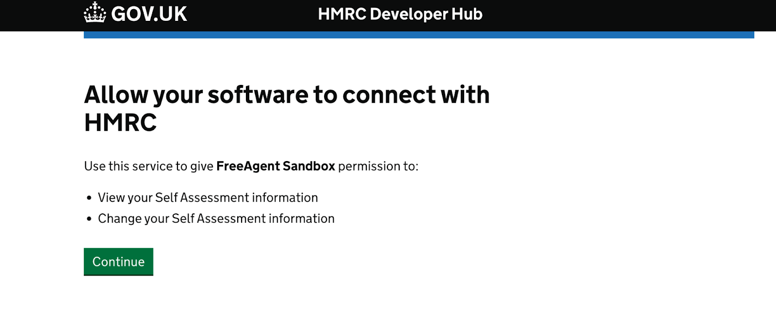 Gov.uk site where you can allow FreeAgent to connect with HMRC.