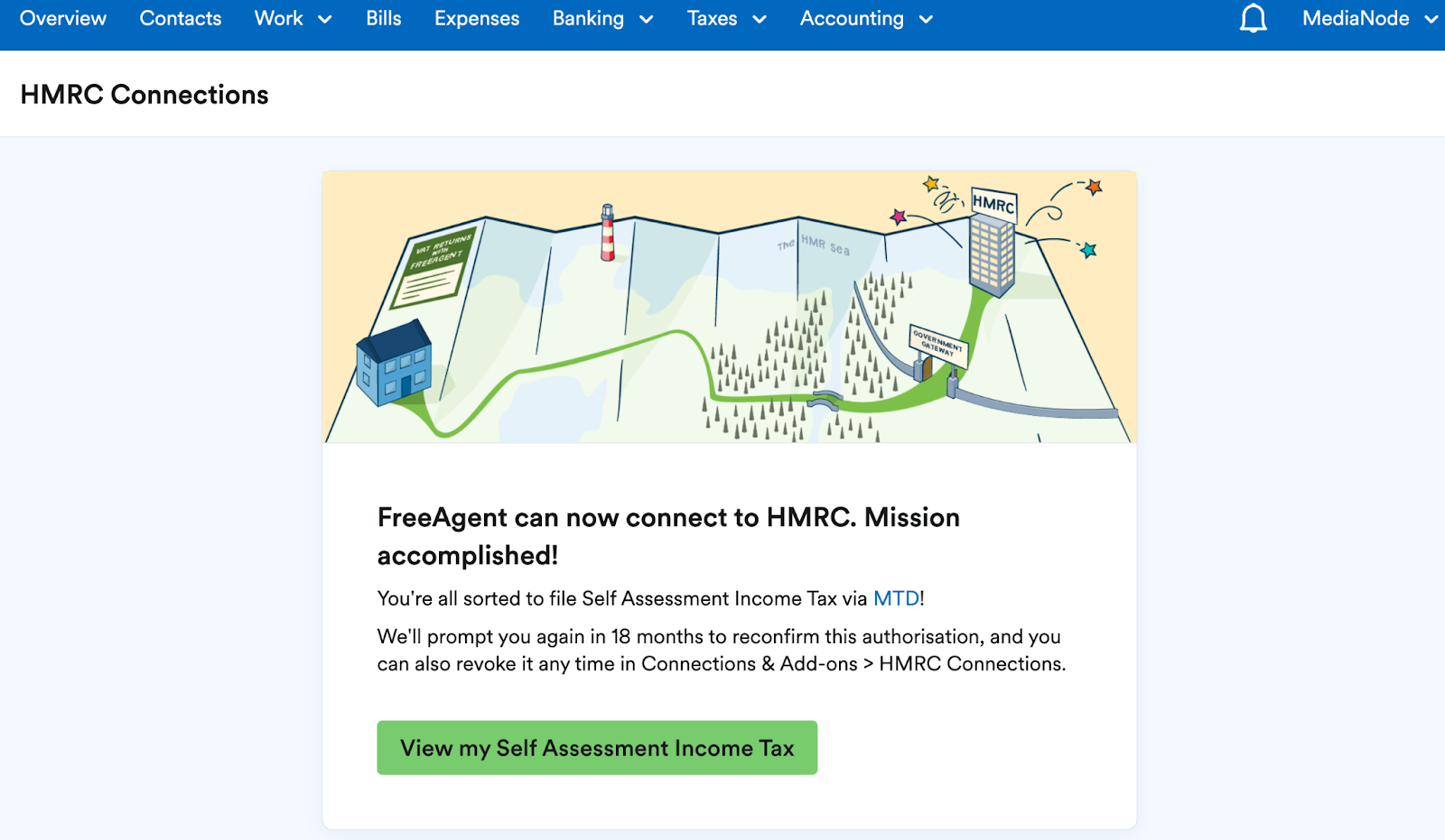 Button to 'View my Self Assessment Income Tax' on HMRC Connections page.
