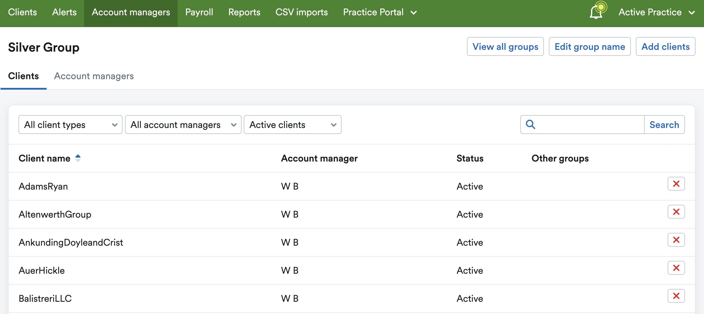 New client group with new clients listed under Clients tab.