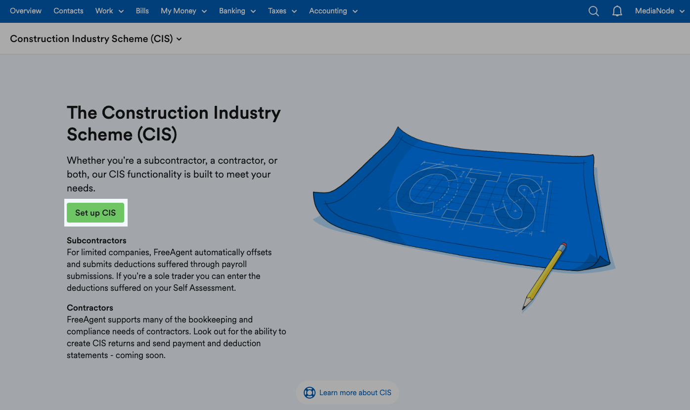 CIS page with set up CIS highlighted