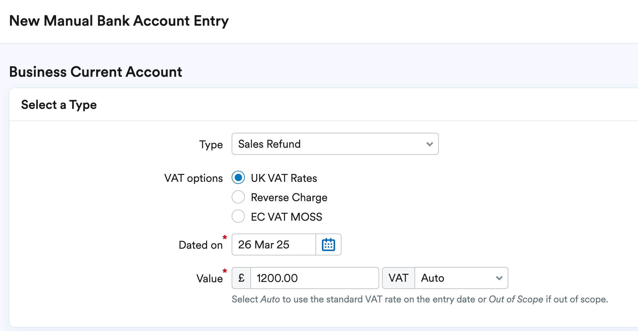 Manual transaction for sales refund