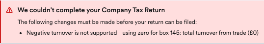 Error message for negative turnover