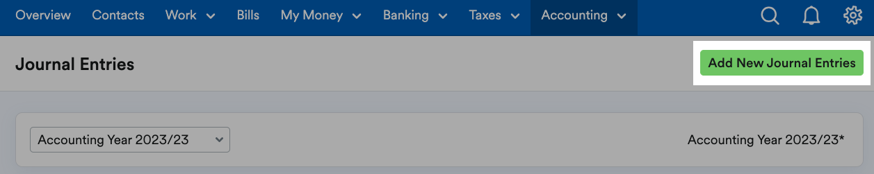 Add new journal entries button highlighted