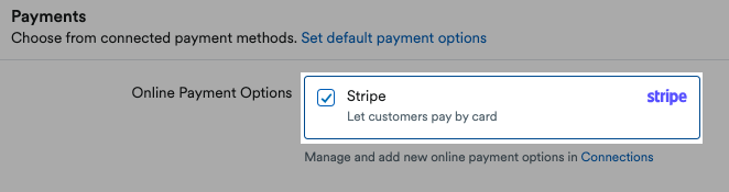 Payments section of invoice form with Stripe option enabled.