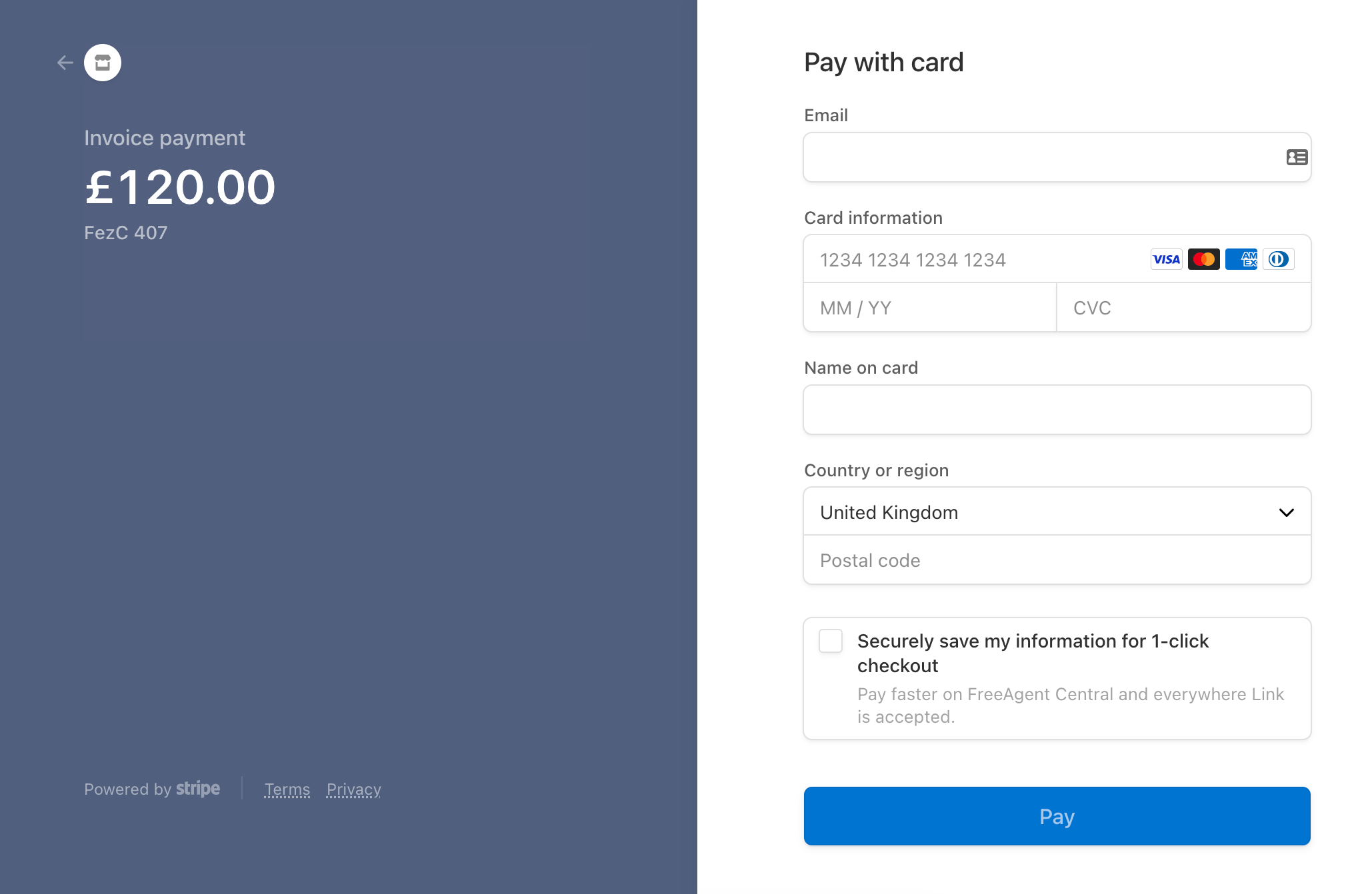 Stripe payment portal page.