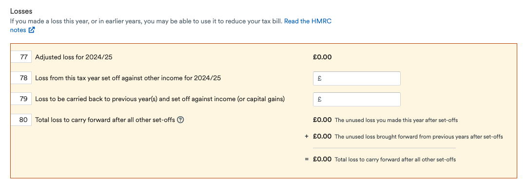 Losses section of self-employment page