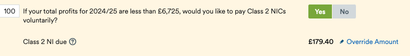 Class 2 NIC question on self-employment page