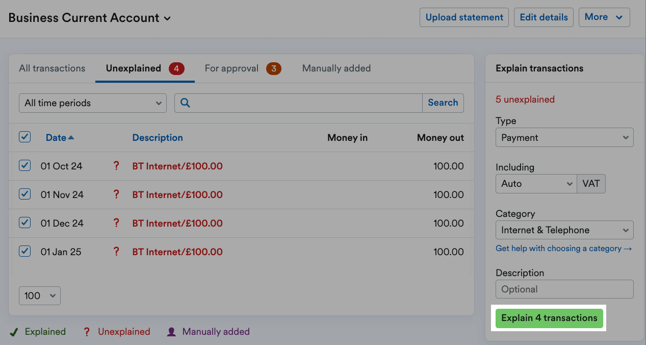 Multiple bank transactions being explained.