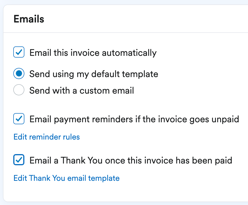 Emails section of invoice form.