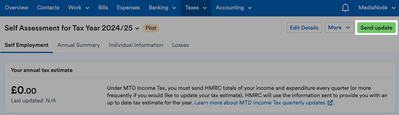 'Send update' button highlighted at top of page.