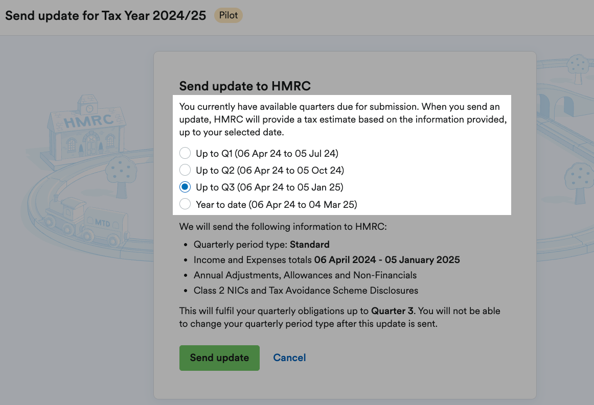 Options to select up to a specific quarter of Year to date.