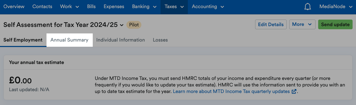 'Annual Summary' tab highlighted on Self Assessment page.