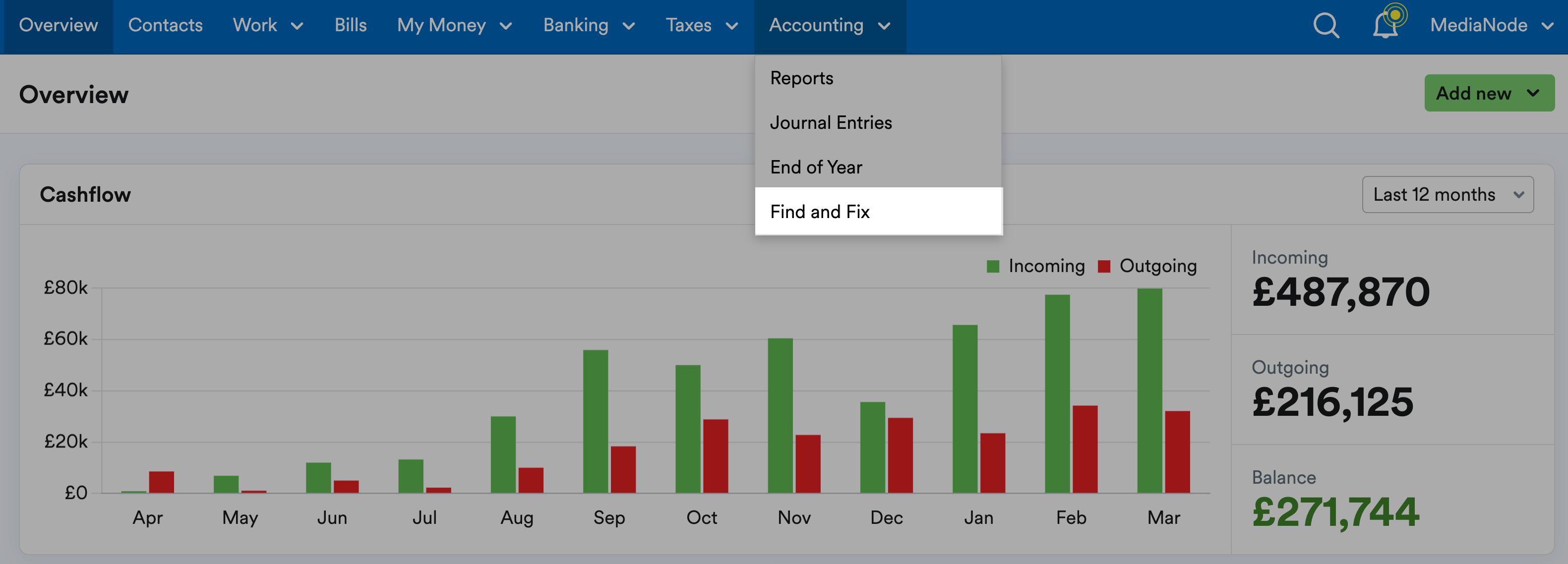 'Find and Fix' highlighted under Accounting tab.
